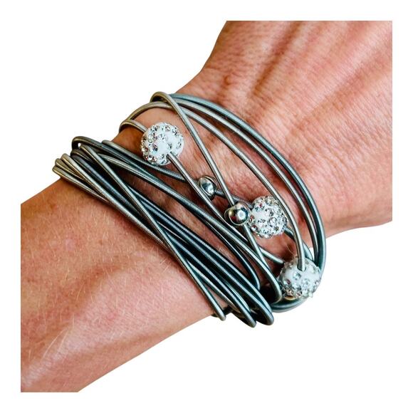 Flex Wire Silver Tone Magnetic Clasp Multistrand Bracelets - Picture 1 of 2